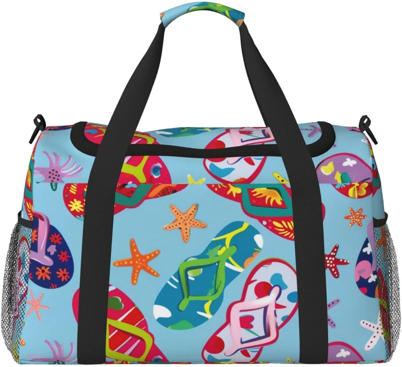 Colorful Flip-Flop Starfish Duffle Bag Foldable Travel Tote Bag Carry On Large Weekender Overnight Bags Waterproof Gym Bag For Women Men