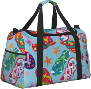 Colorful Flip-Flop Starfish Duffle Bag Foldable Travel Tote Bag Carry On Large Weekender Overnight Bags Waterproof Gym Bag For Women Men
