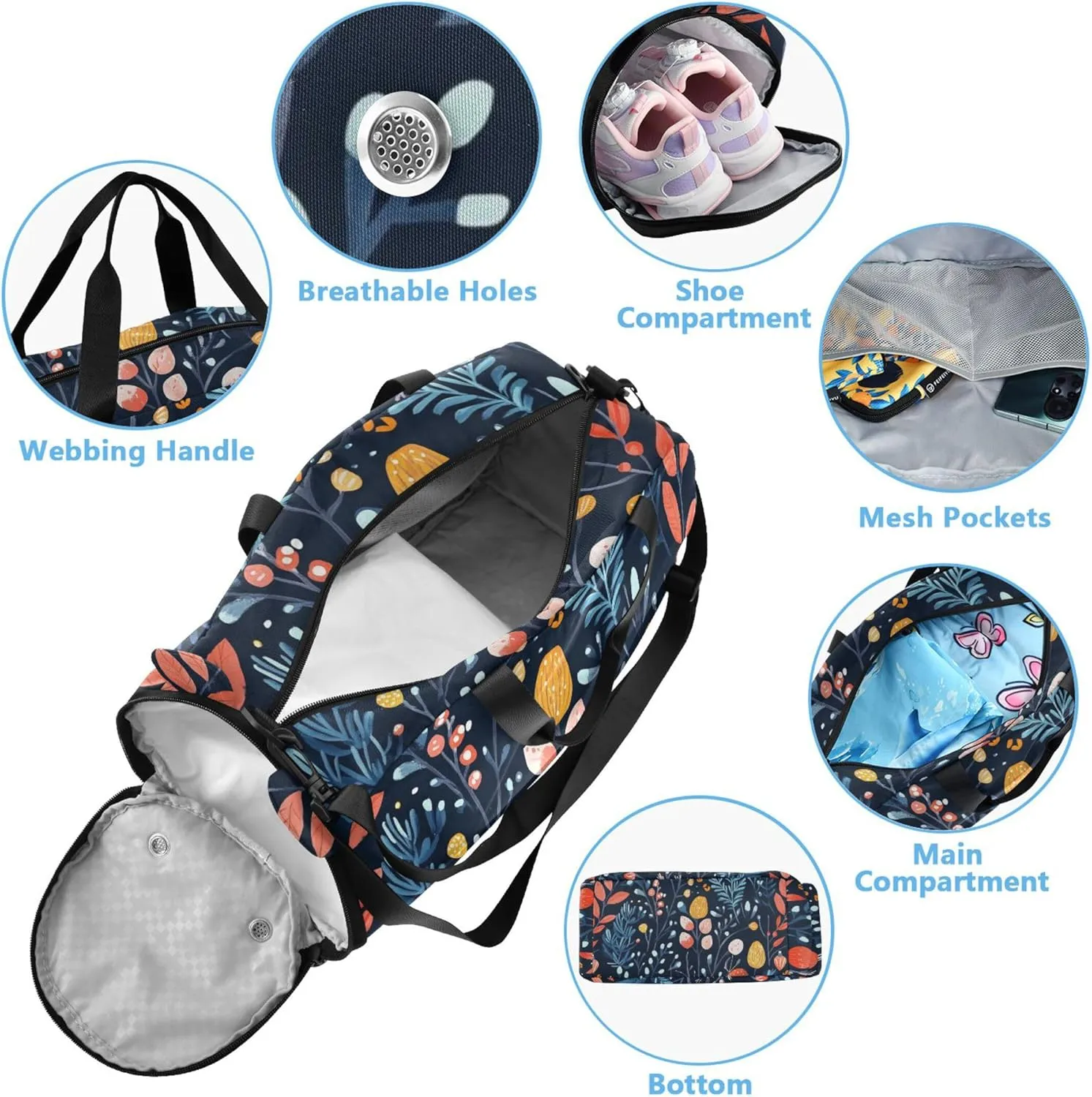 Colorful Leaves Duffel Bag with Shoes Compartment Large Capacity Kids Overnight Duffel Bag for School Practice, Sports, Travel