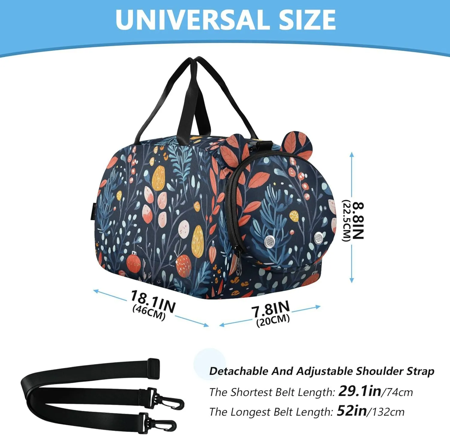 Colorful Leaves Duffel Bag with Shoes Compartment Large Capacity Kids Overnight Duffel Bag for School Practice, Sports, Travel