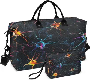 Colorful Neuron Cell Dark Sports Gym Bag for Women Men Travel Duffel Bag Weekend Overnight Carry on Bag with Toiletry Bag Yoga Bag for Yoga Workout Swimming Hospital Plane