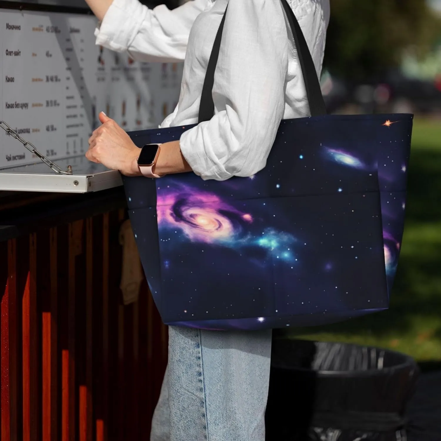 Colorful Rainbow Stars Large Capacity Beach Travel Bag - Waterproof Zipper Vacation Tote for Sandproof Storage, and Camping
