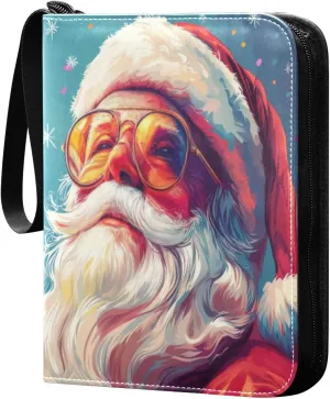 Colorful Santa Claus Card Binder 4-Pocket, 400 Pockets PU Waterproof Zippered Collector Card Album with 50 Removable Sleeves for Trading, Game Cards