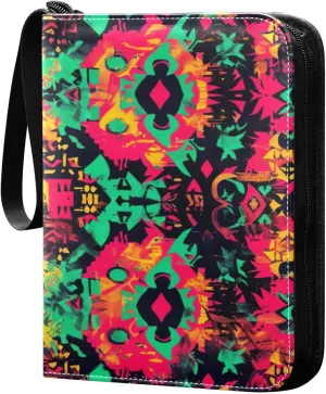 Colorful Tribal Design Card Binder 4-Pocket, 400 Pockets PU Waterproof Zippered Collector Card Album with 50 Removable Sleeves for Trading, Game Cards