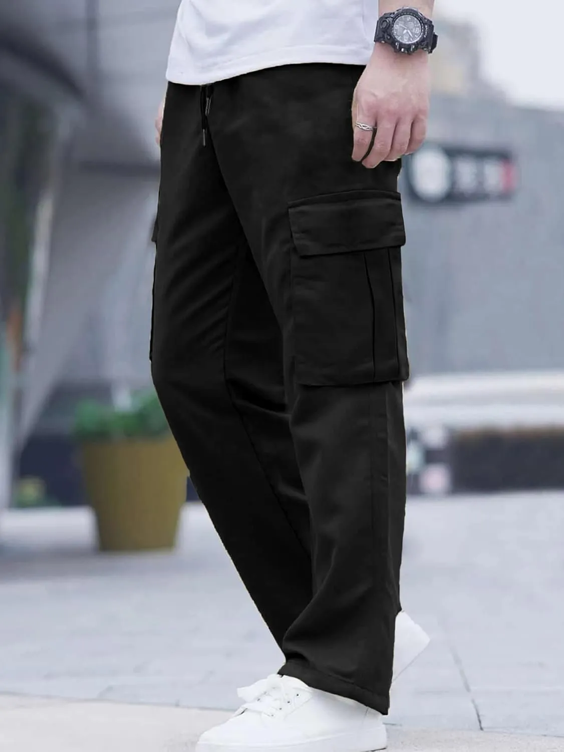 Comdecevis Men's Casual Cargo Pants Workout Joggers Stretch Sweatpants Hiking Drawstring Tactical Pants with Multi Pockets