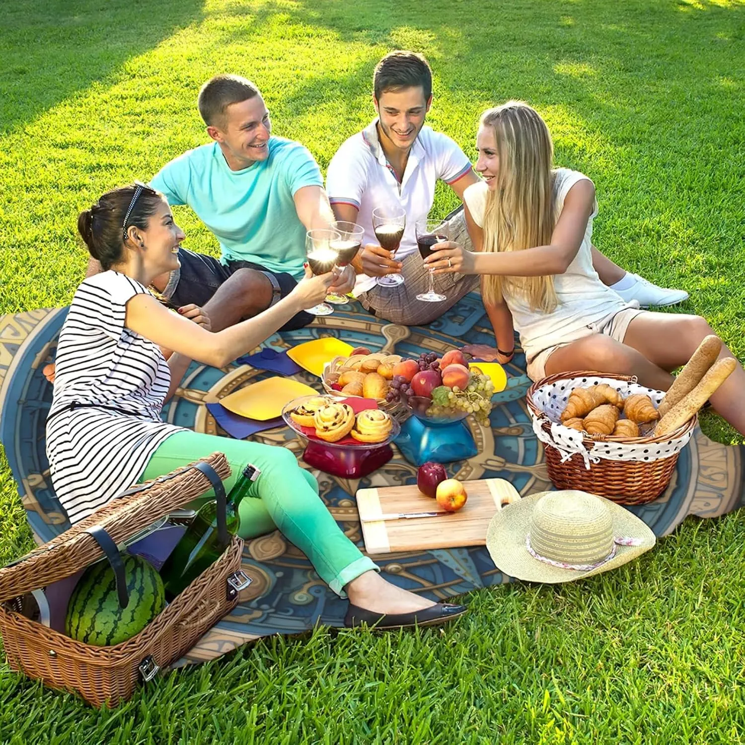 Compass Beach Blanket Waterproof Sandproof Outdoor Picnic Mat Beach Accessories for Camping,Hiking,Travel