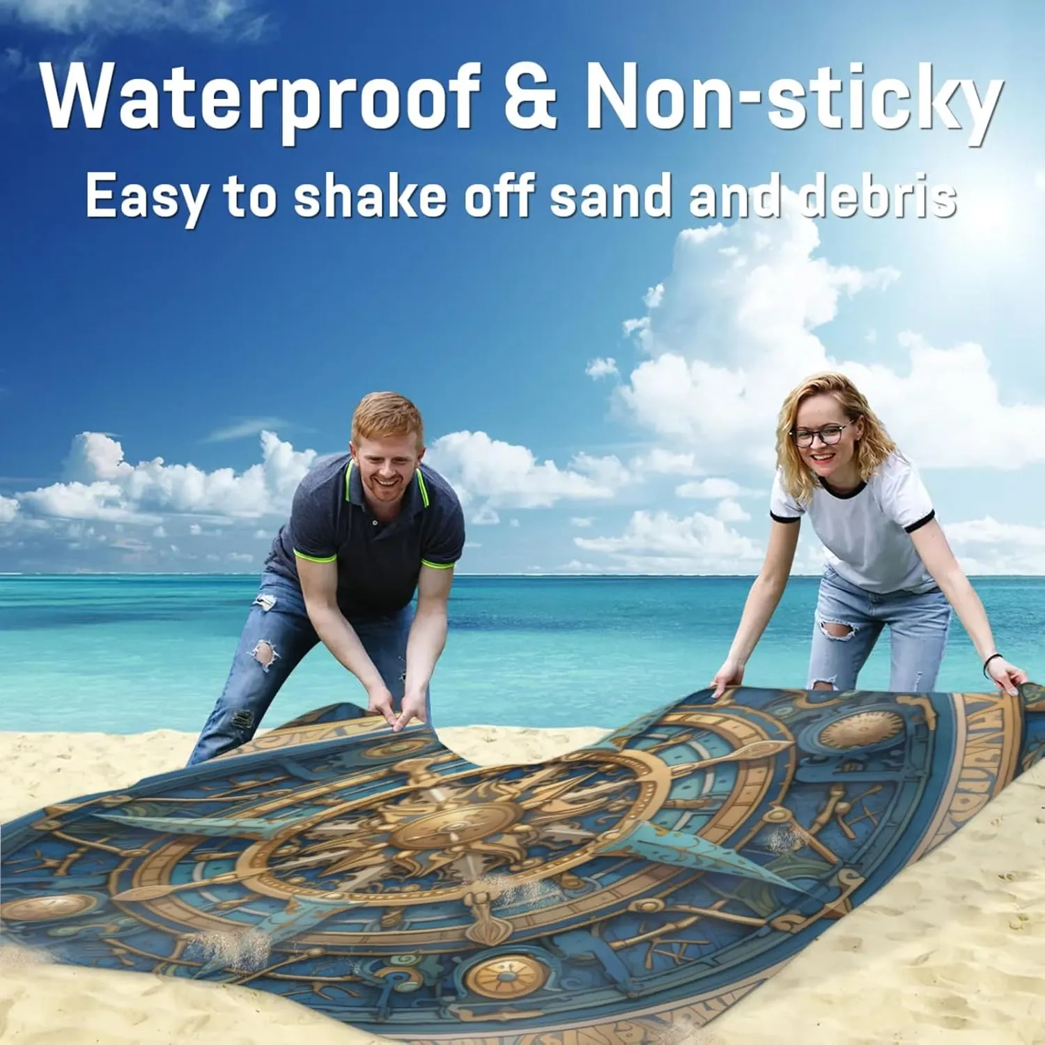 Compass Beach Blanket Waterproof Sandproof Outdoor Picnic Mat Beach Accessories for Camping,Hiking,Travel