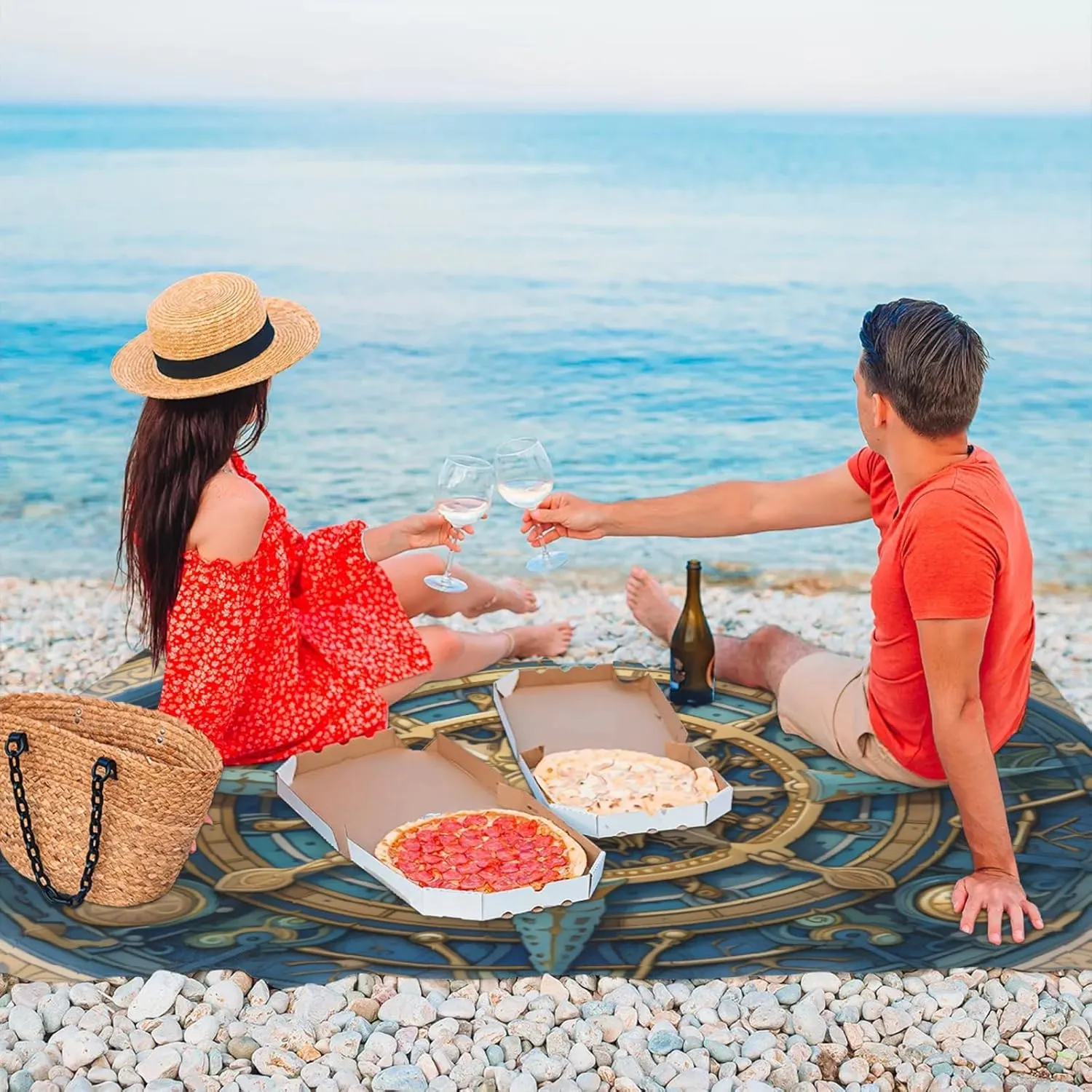 Compass Beach Blanket Waterproof Sandproof Outdoor Picnic Mat Beach Accessories for Camping,Hiking,Travel