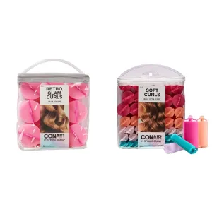 Conair Foam Hair Rollers - 9 Large Pink & 48 Assorted Size & Color Rollers with Storage Cases
