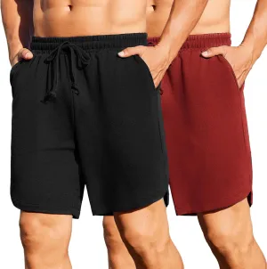 COOFANDY Men's 2 Pack Gym Shorts 7 Inch Athletic Workout Shorts Drawstring Sweat Shorts with Zipper Back Pocket