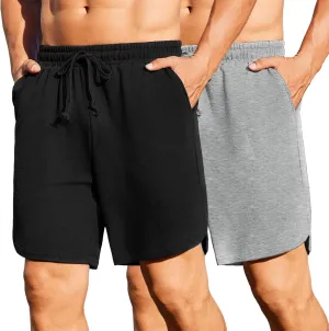 COOFANDY Men's 2 Pack Gym Shorts 7 Inch Athletic Workout Shorts Drawstring Sweat Shorts with Zipper Back Pocket