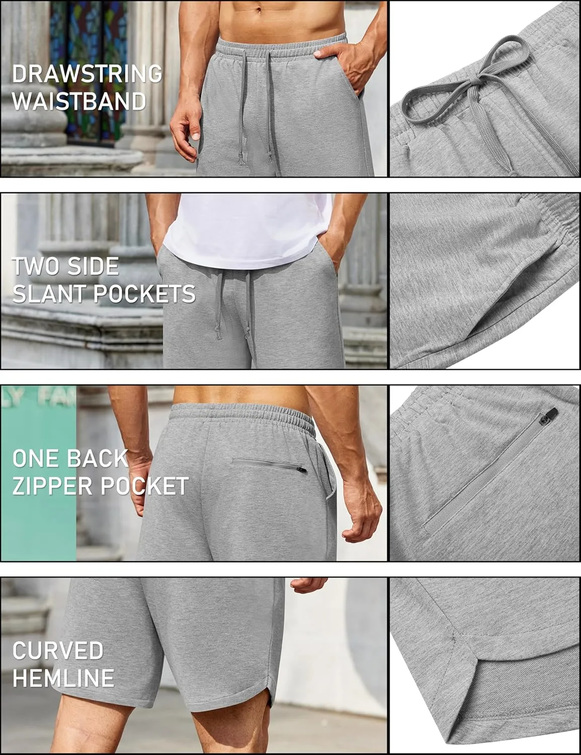 COOFANDY Men's 2 Pack Gym Shorts 7 Inch Athletic Workout Shorts Drawstring Sweat Shorts with Zipper Back Pocket