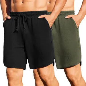 COOFANDY Men's 2 Pack Gym Shorts 7 Inch Athletic Workout Shorts Drawstring Sweat Shorts with Zipper Back Pocket