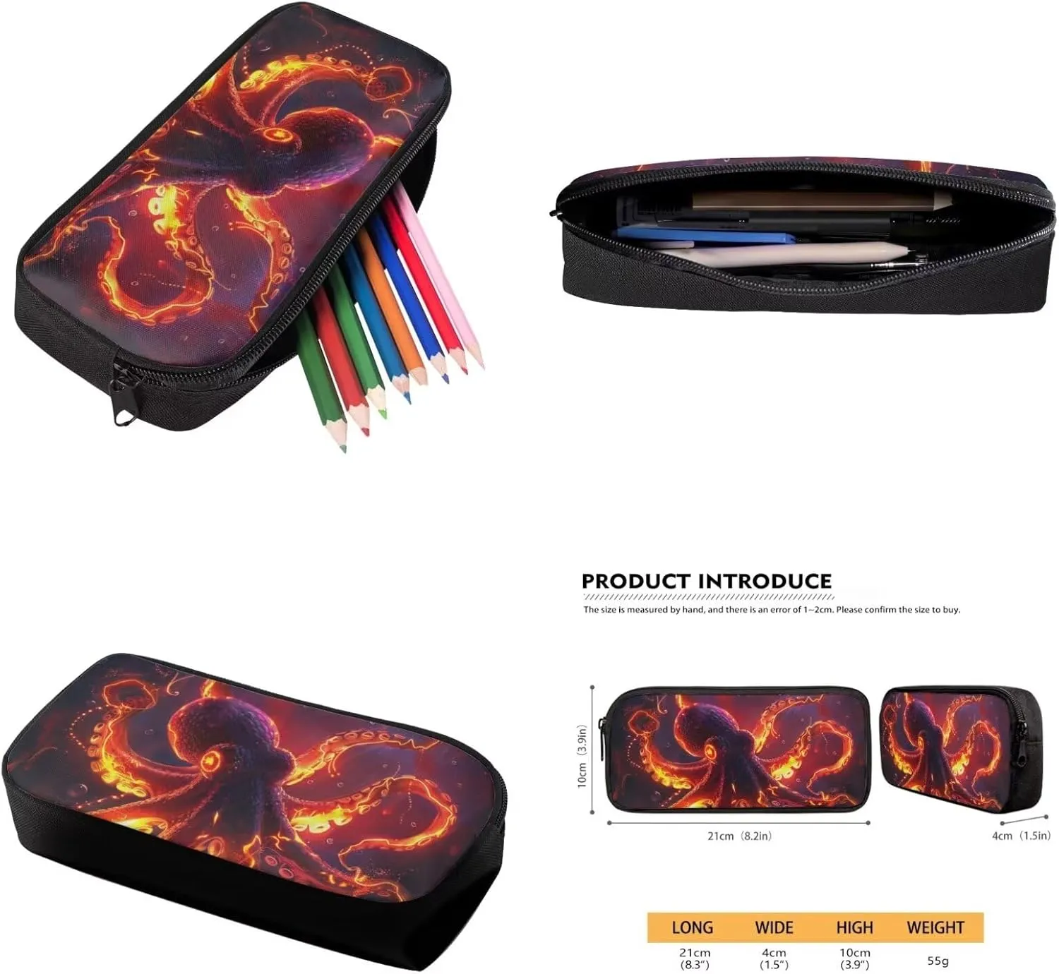 Cool Animal Print Backpack with Lunch Box Pencil Case Magical Lightning Octopus Backpack for Boys Girls Large Capacity Lightweight Red 17 Inch School Bag Set for Kids