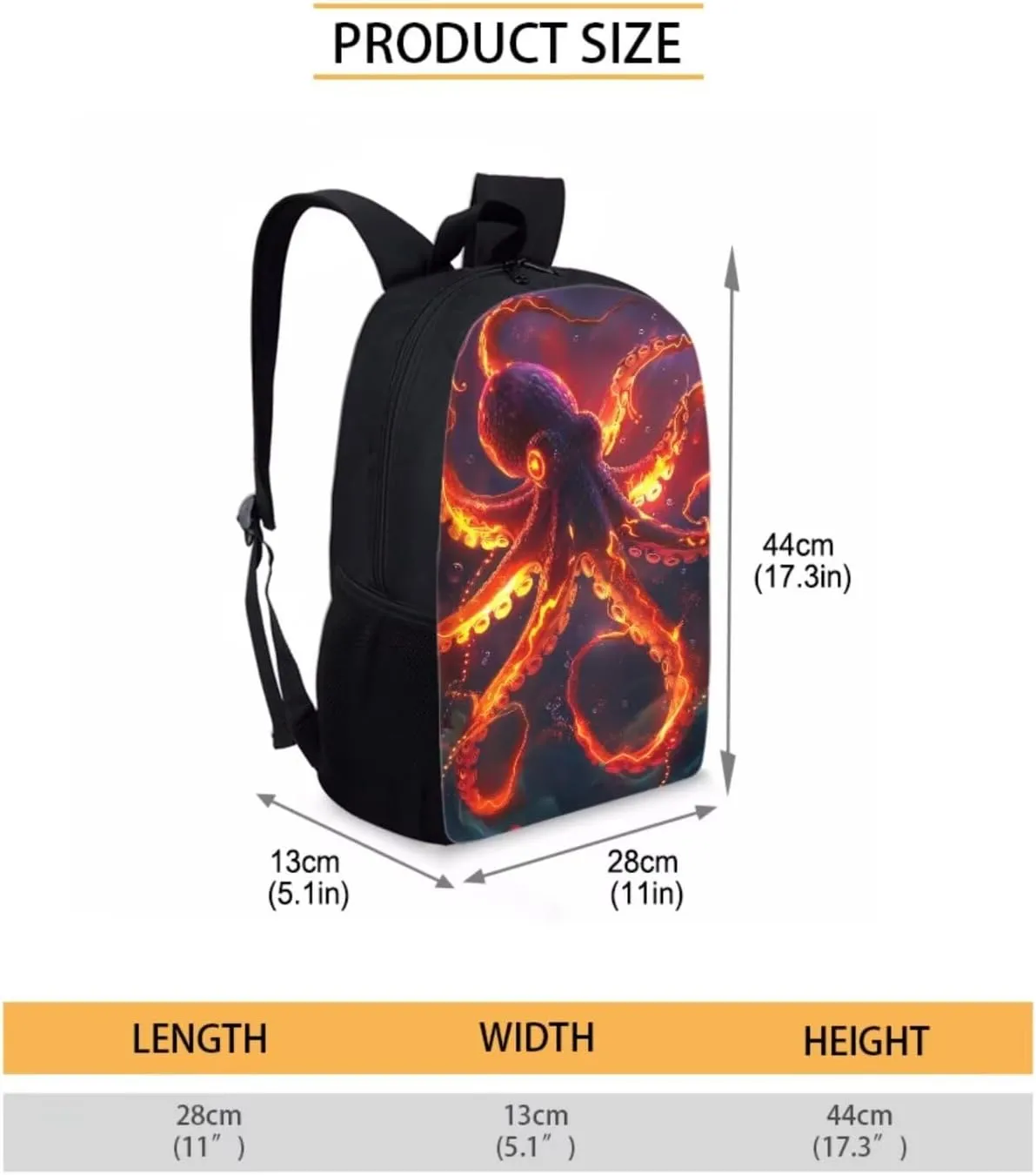 Cool Animal Print Backpack with Lunch Box Pencil Case Magical Lightning Octopus Backpack for Boys Girls Large Capacity Lightweight Red 17 Inch School Bag Set for Kids