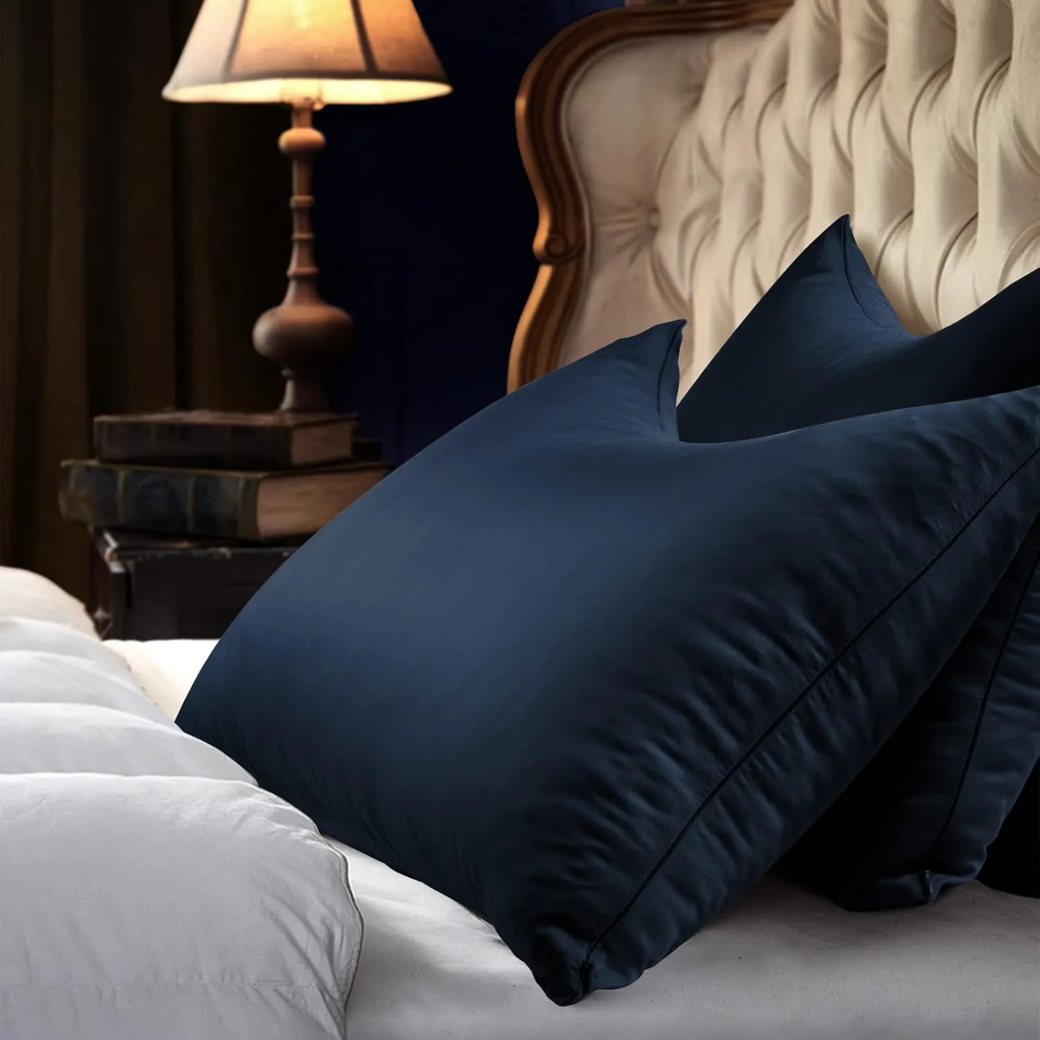 Cooling Curved Pillow Cases - Rayon Derived from Bamboo Side Sleeper Pillowcase Cover - Cool Silky Pillowcase for Hot Sleepers Hair and Skin, Queen Size 1 Piece, 20 * 30 Inches Navy Blue