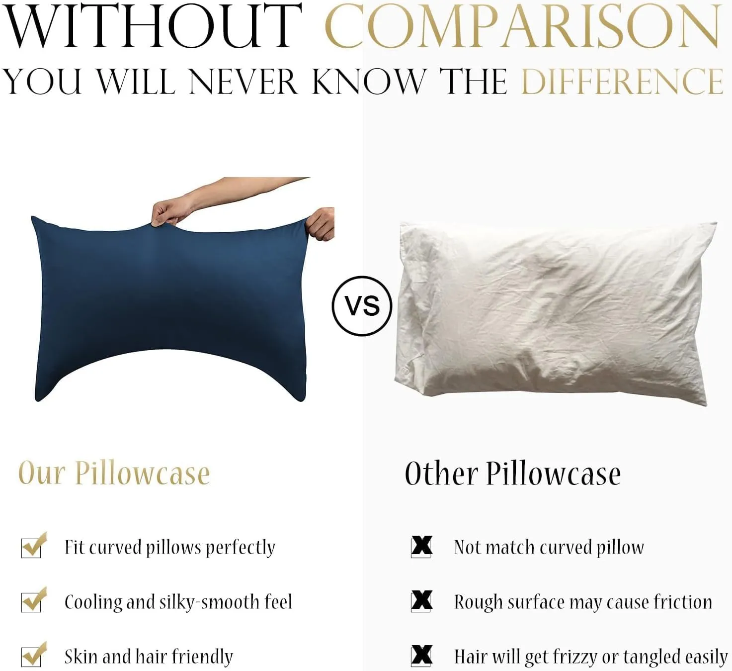 Cooling Curved Pillow Cases - Rayon Derived from Bamboo Side Sleeper Pillowcase Cover - Cool Silky Pillowcase for Hot Sleepers Hair and Skin, Queen Size 1 Piece, 20 * 30 Inches Navy Blue