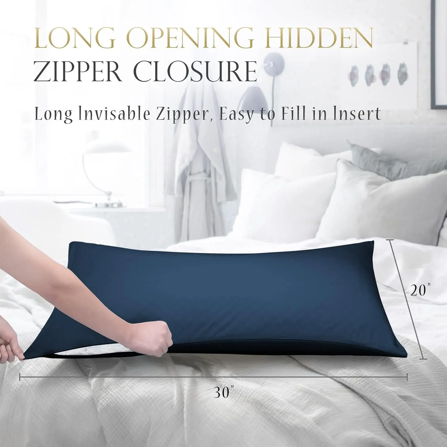 Cooling Curved Pillow Cases - Rayon Derived from Bamboo Side Sleeper Pillowcase Cover - Cool Silky Pillowcase for Hot Sleepers Hair and Skin, Queen Size 1 Piece, 20 * 30 Inches Navy Blue