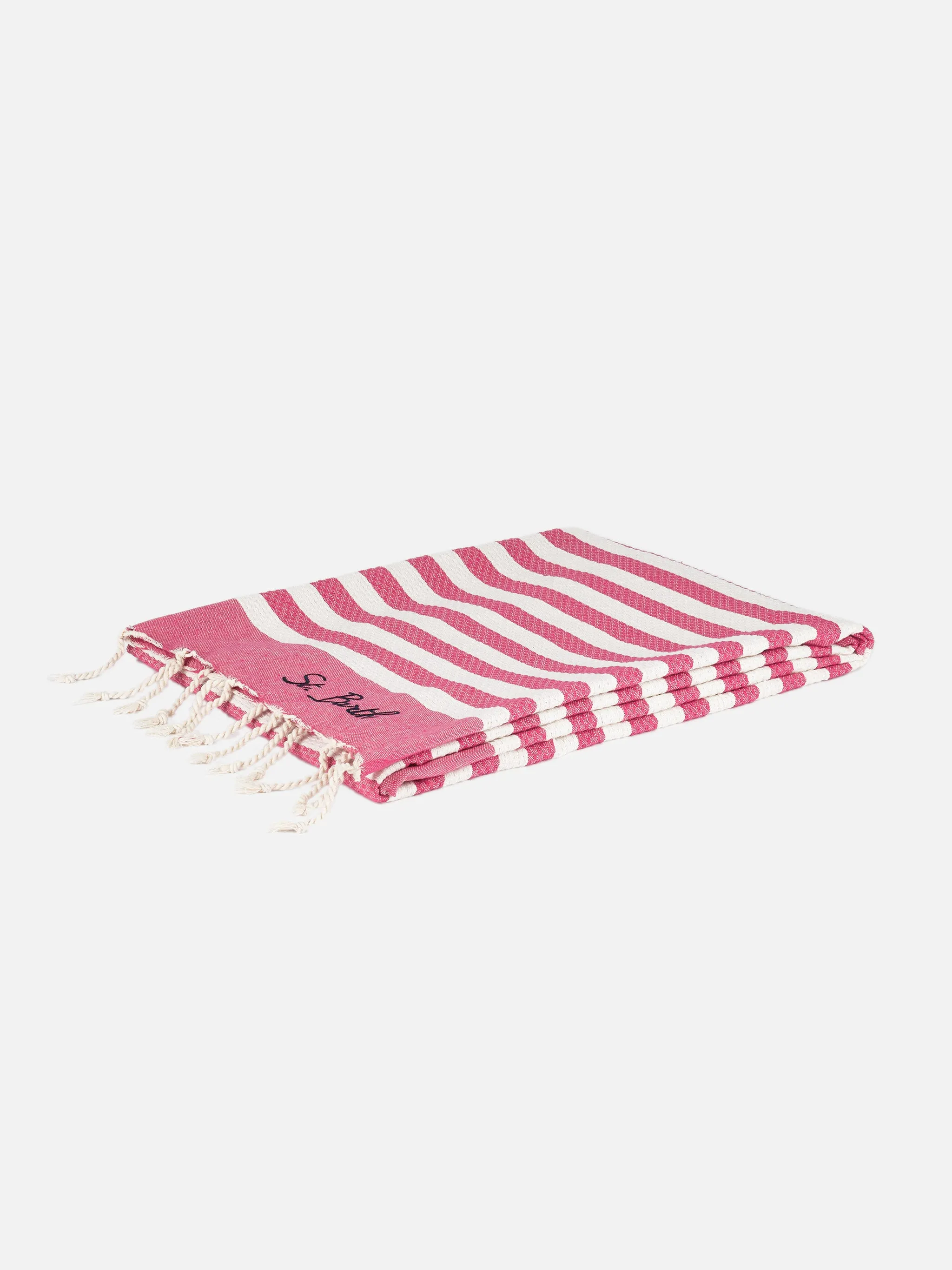 Cotton beach towel Fouta with fuchsia striped print