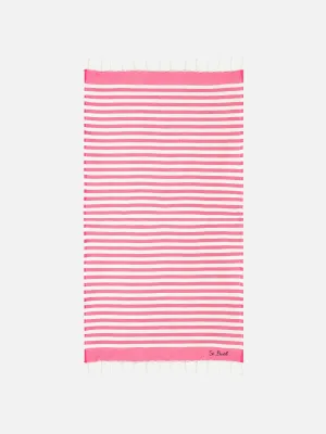 Cotton beach towel Fouta with fuchsia striped print