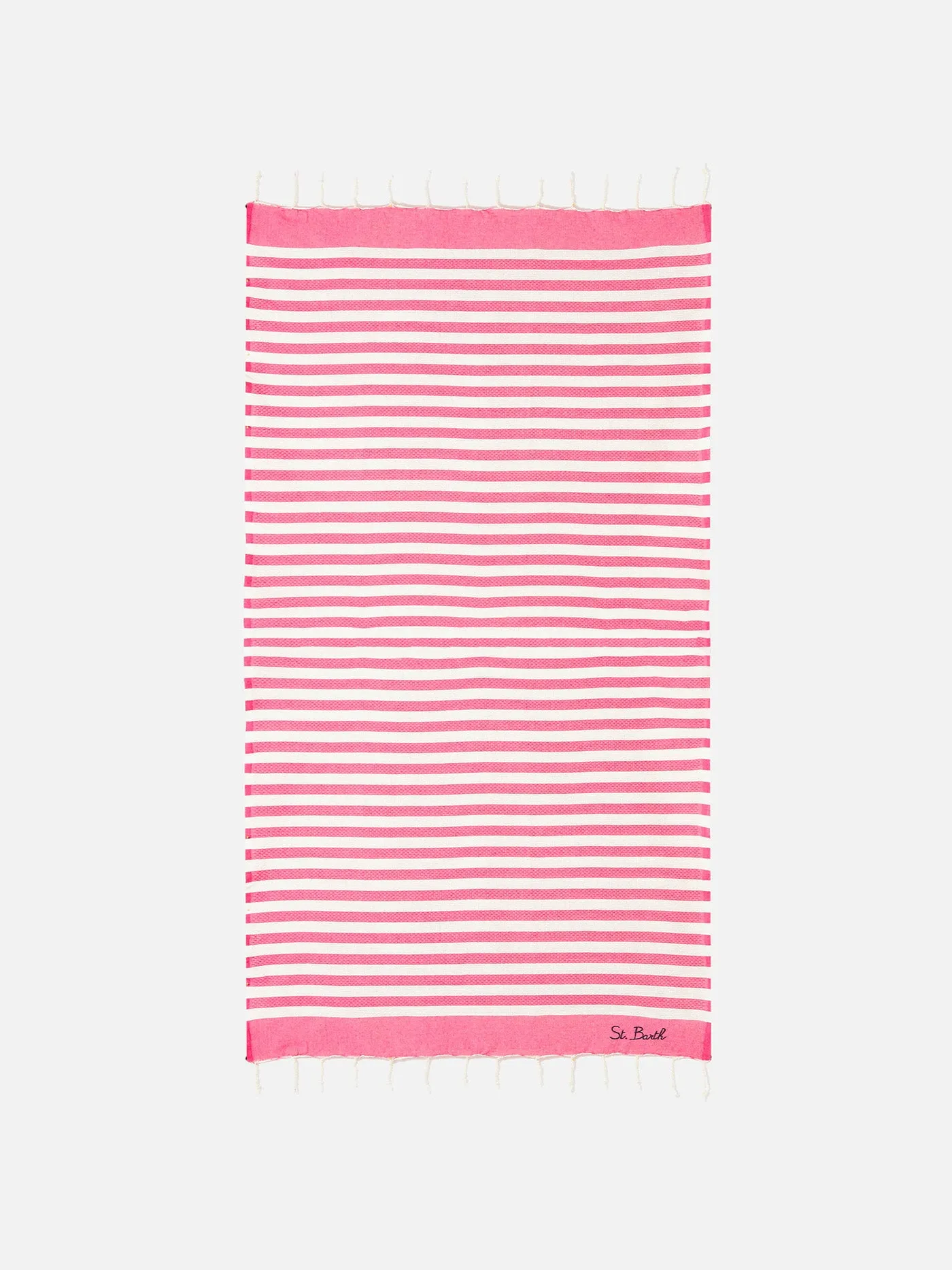 Cotton beach towel Fouta with fuchsia striped print