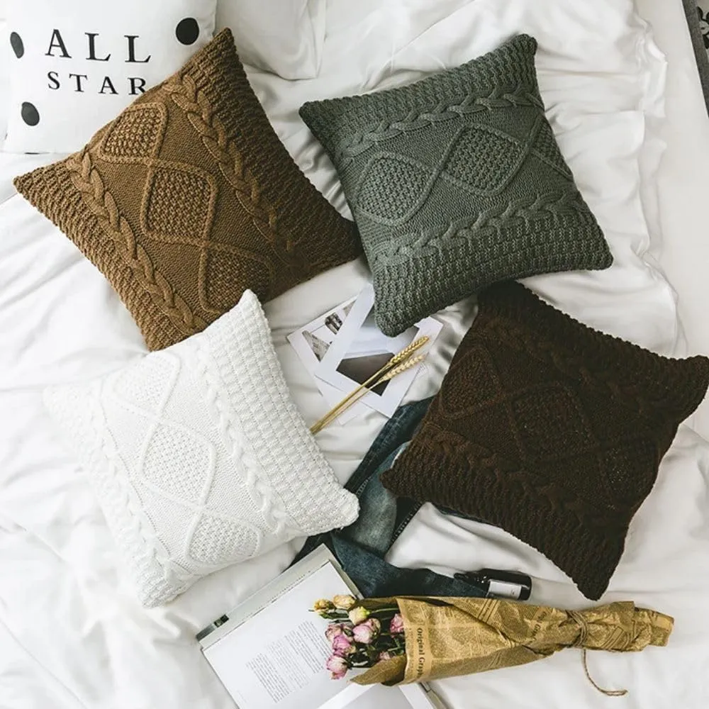 Cotton Cable Knit Pillow Covers,Cushion,Soft Decorative Double Side Knitted Throw Pillow Cover for Bed Car Couch Sweater Square Warm Pillowcase (Lake Blue)