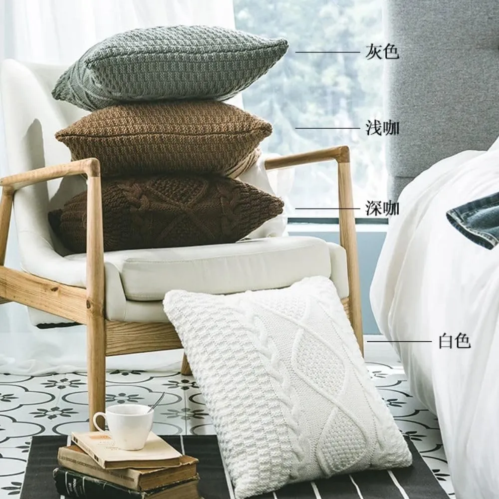 Cotton Cable Knit Pillow Covers,Cushion,Soft Decorative Double Side Knitted Throw Pillow Cover for Bed Car Couch Sweater Square Warm Pillowcase (Lake Blue)