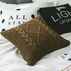 Cotton Cable Knit Pillow Covers,Cushion,Soft Decorative Double Side Knitted Throw Pillow Cover for Bed Car Couch Sweater Square Warm Pillowcase (Light Brown)