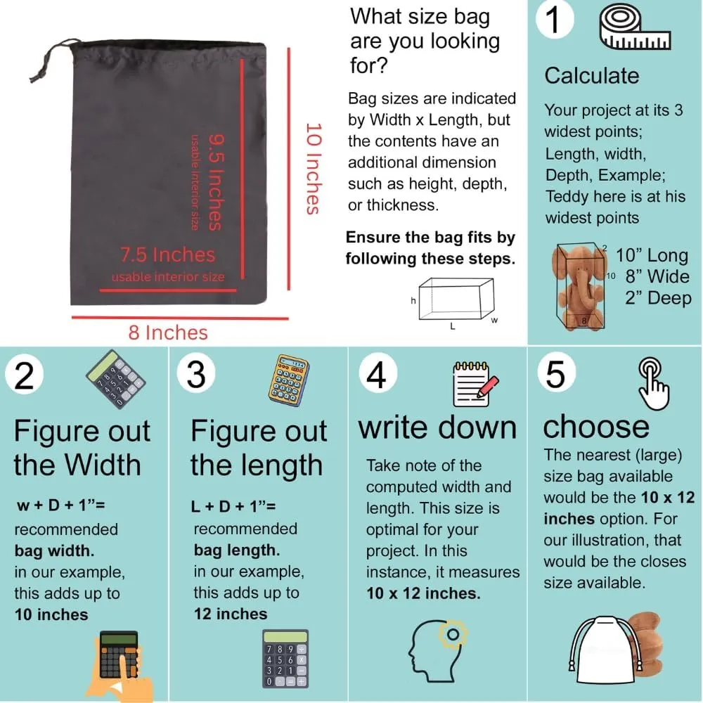 Cotton Muslin Bags, Single Drawstring Premium Quality Eco Friendly Black Reusable Muslin Bags. Pack of 100. (5x7 Inches)
