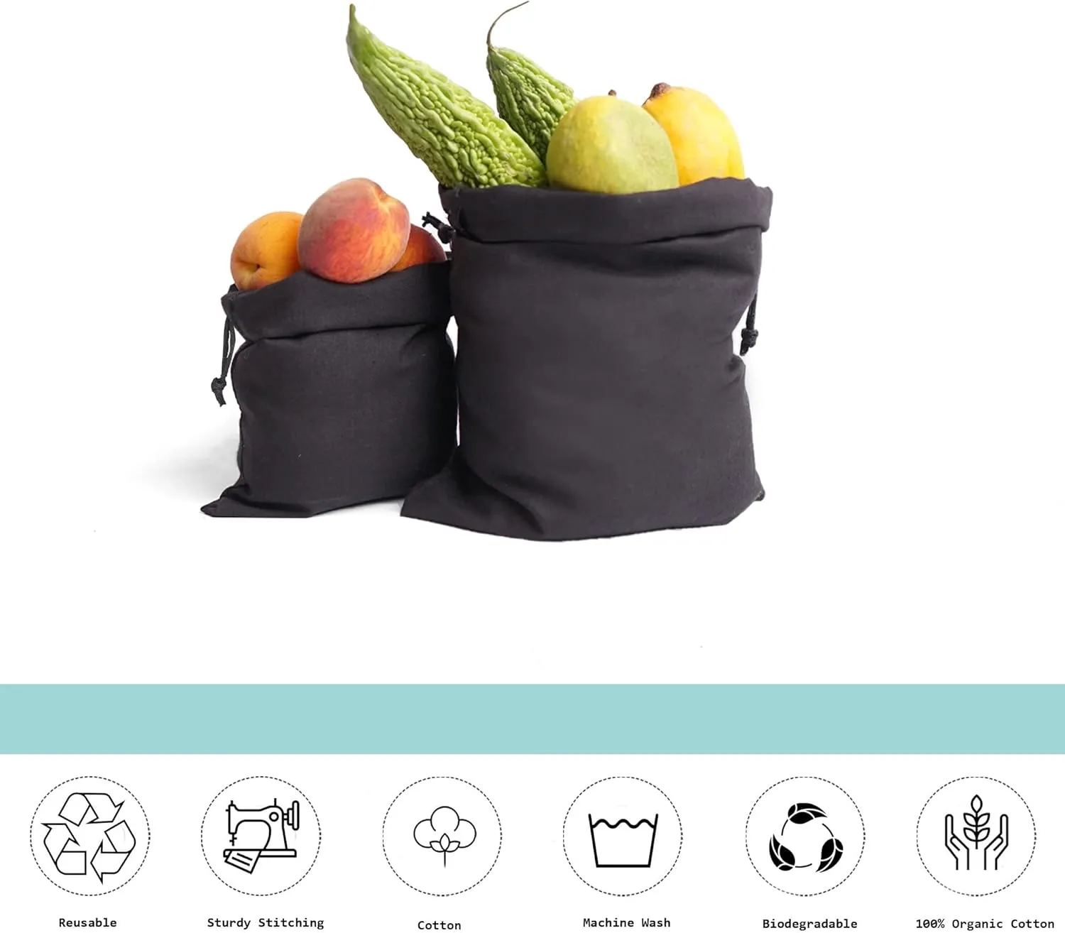 Cotton Muslin Bags, Single Drawstring Premium Quality Eco Friendly Black Reusable Muslin Bags. Pack of 100. (5x7 Inches)
