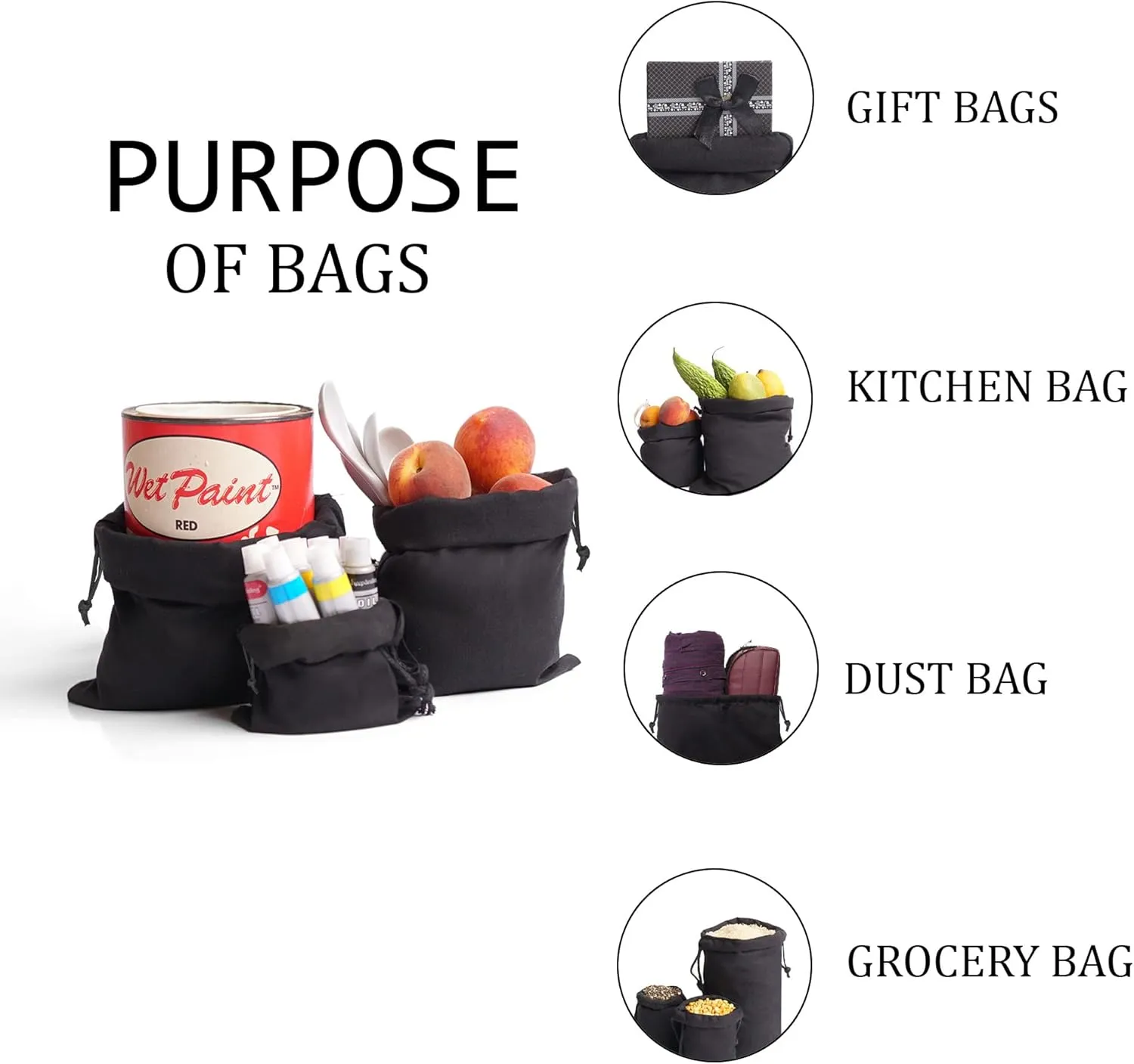 Cotton Muslin Bags, Single Drawstring Premium Quality Eco Friendly Black Reusable Muslin Bags. Pack of 100. (5x7 Inches)