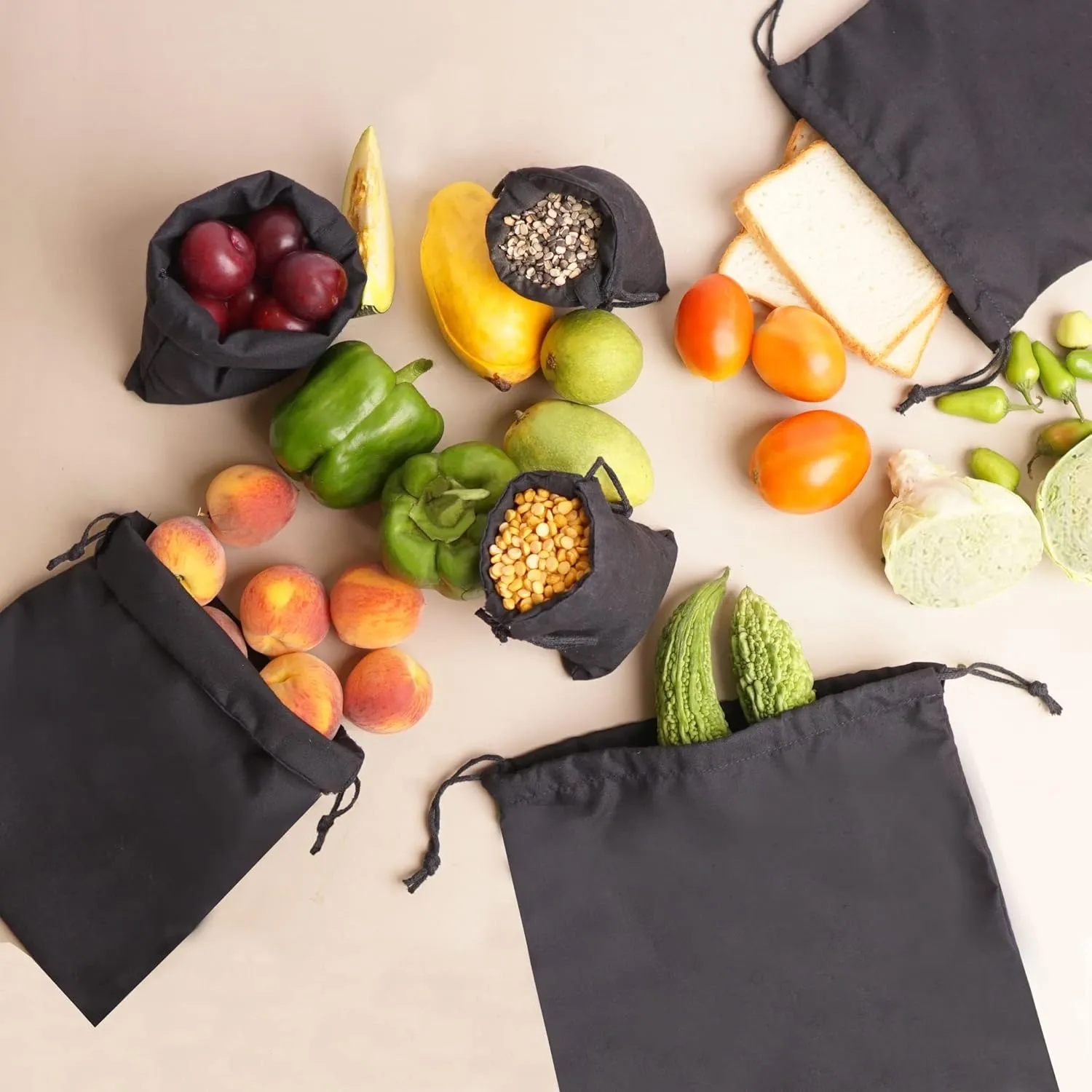 Cotton Muslin Bags, Single Drawstring Premium Quality Eco Friendly Black Reusable Muslin Bags. Pack of 100. (5x7 Inches)