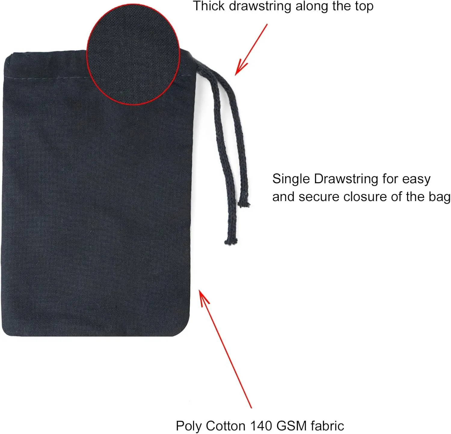 Cotton Muslin Bags, Single Drawstring Premium Quality Eco Friendly Black Reusable Muslin Bags. Pack of 100. (5x7 Inches)
