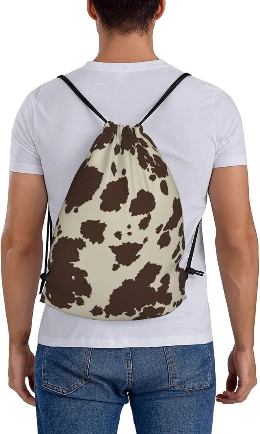 Cow Print Drawstring Bags Backpack Bag Brown Cow Fur Texture Western Farmhouse Cowhide String Bag Animal Skin Pattern Gym Backpack for Women Men Lightweight Sports Yoga Travel Bag Storage Bag