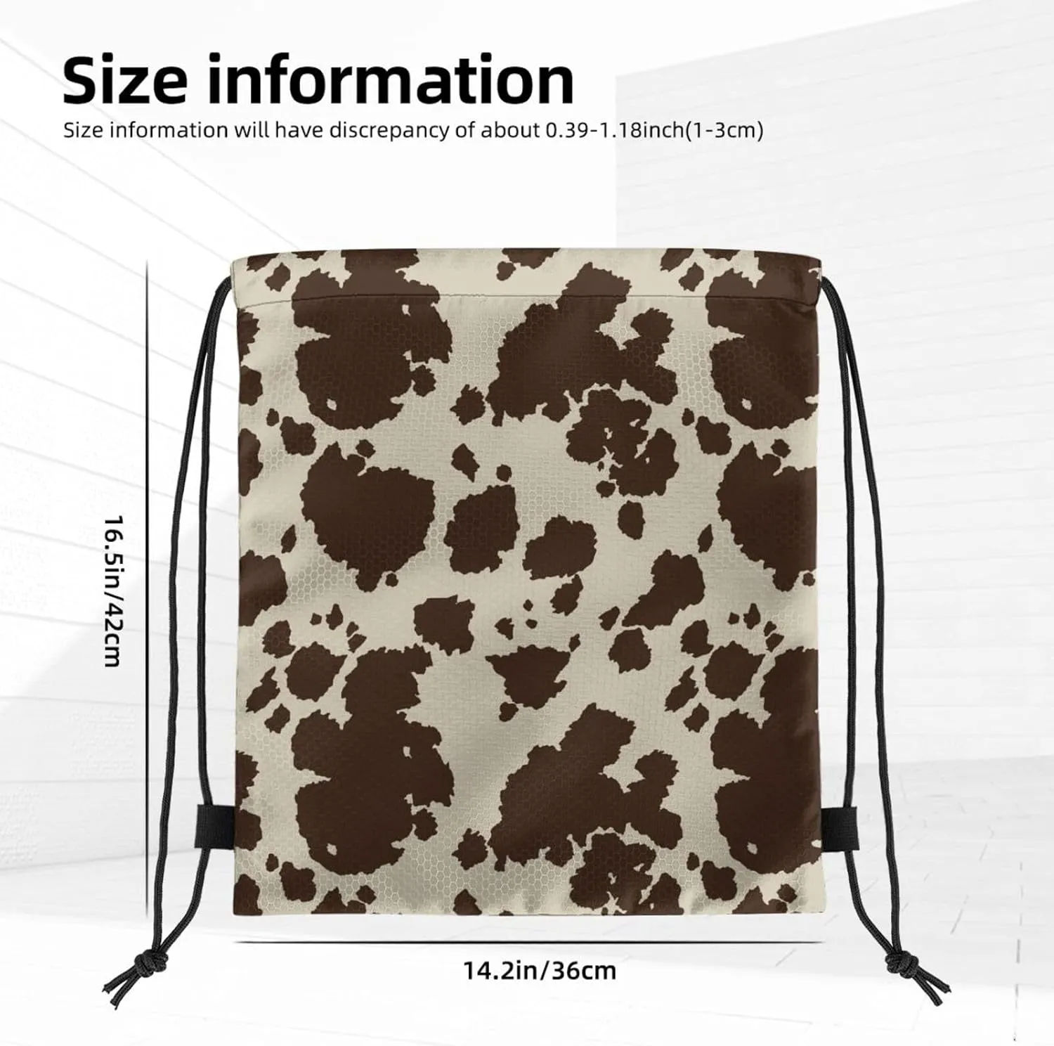 Cow Print Drawstring Bags Backpack Bag Brown Cow Fur Texture Western Farmhouse Cowhide String Bag Animal Skin Pattern Gym Backpack for Women Men Lightweight Sports Yoga Travel Bag Storage Bag