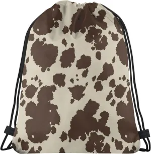 Cow Print Drawstring Bags Backpack Bag Brown Cow Fur Texture Western Farmhouse Cowhide String Bag Animal Skin Pattern Gym Backpack for Women Men Lightweight Sports Yoga Travel Bag Storage Bag