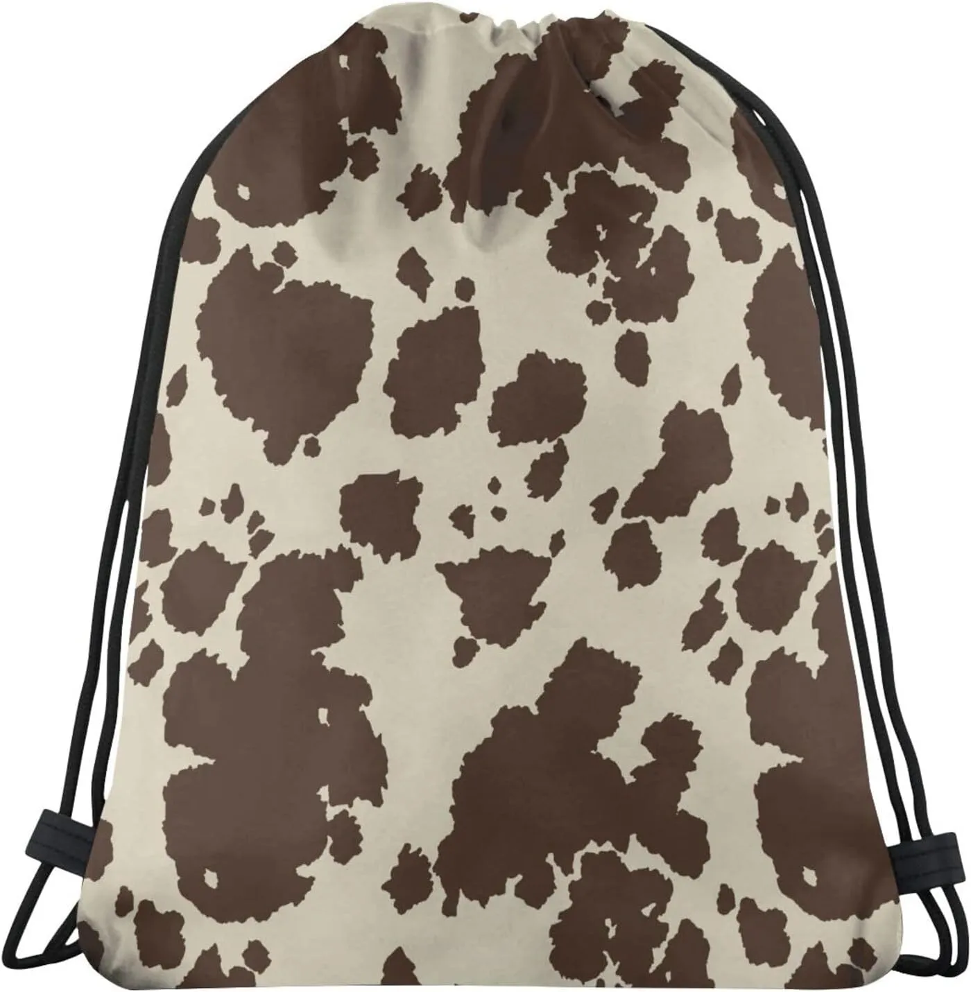 Cow Print Drawstring Bags Backpack Bag Brown Cow Fur Texture Western Farmhouse Cowhide String Bag Animal Skin Pattern Gym Backpack for Women Men Lightweight Sports Yoga Travel Bag Storage Bag