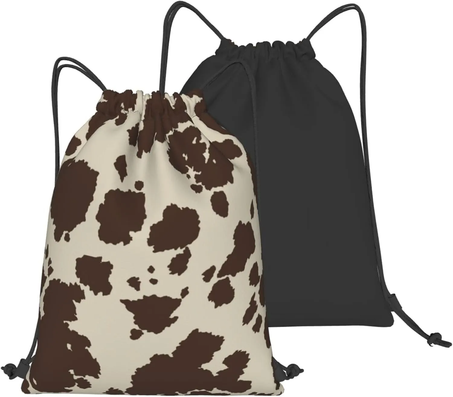 Cow Print Drawstring Bags Backpack Bag Brown Cow Fur Texture Western Farmhouse Cowhide String Bag Animal Skin Pattern Gym Backpack for Women Men Lightweight Sports Yoga Travel Bag Storage Bag