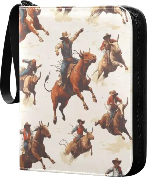 Cowboys Rodeo Colorful Card Binder 4-Pocket, 400 Pockets PU Waterproof Zippered Collector Card Album with 50 Removable Sleeves for Trading, Game Cards