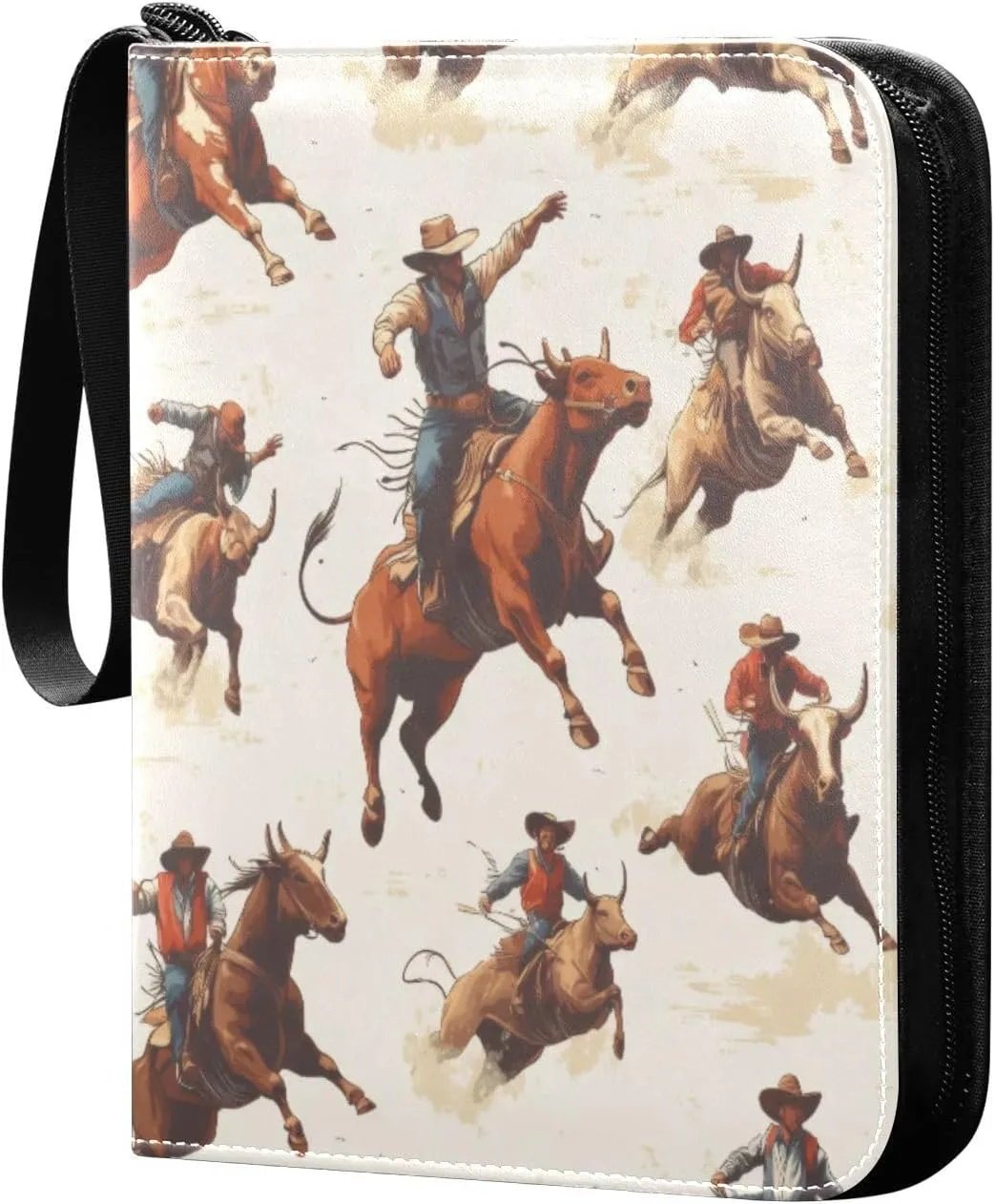 Cowboys Rodeo Colorful Card Binder 4-Pocket, 400 Pockets PU Waterproof Zippered Collector Card Album with 50 Removable Sleeves for Trading, Game Cards