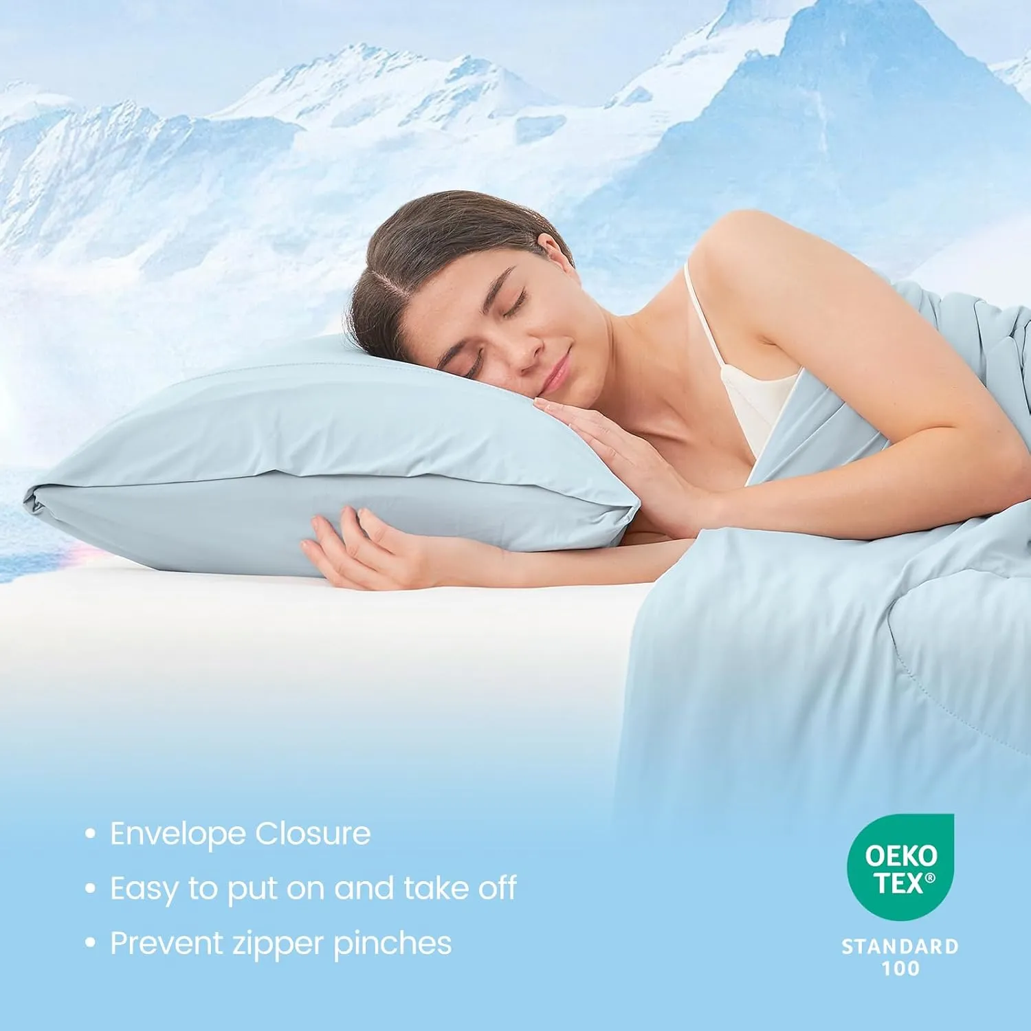 Cozy Bliss Cooling Pillow Cases for Hot Sleepers, Q-Max>0.4, Queen Size Set of 2, Pillowcases for Hair and Skin, Soft & Silky Pillow Covers with Envelope Closure,Gift, Blue, 20x30 Inches