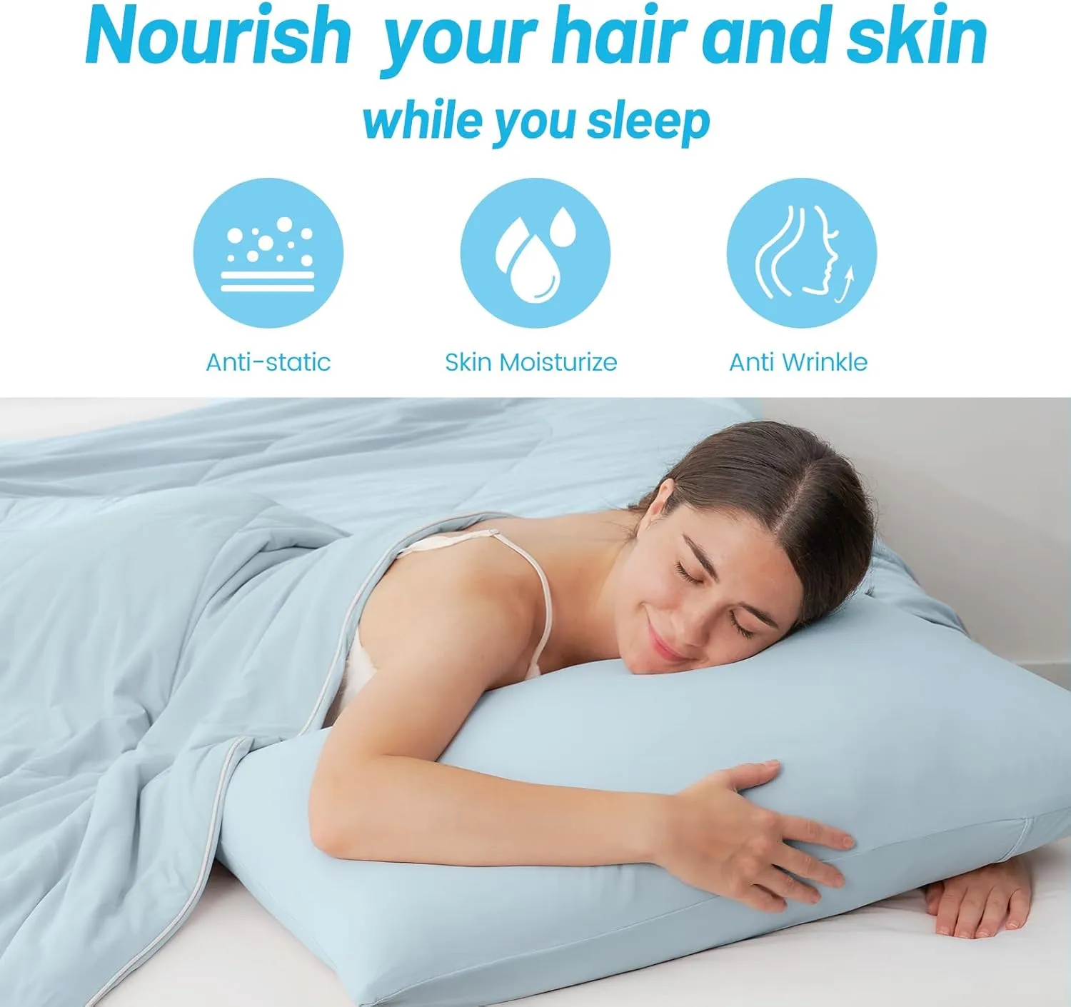 Cozy Bliss Cooling Pillow Cases for Hot Sleepers, Q-Max>0.4, Queen Size Set of 2, Pillowcases for Hair and Skin, Soft & Silky Pillow Covers with Envelope Closure,Gift, Blue, 20x30 Inches