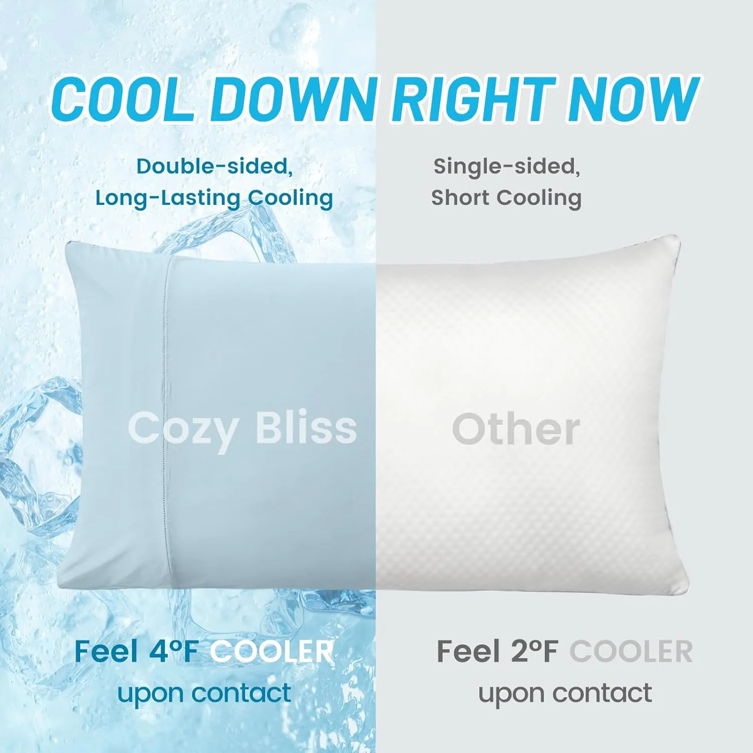 Cozy Bliss Cooling Pillow Cases for Hot Sleepers, Q-Max>0.4, Queen Size Set of 2, Pillowcases for Hair and Skin, Soft & Silky Pillow Covers with Envelope Closure,Gift, Blue, 20x30 Inches