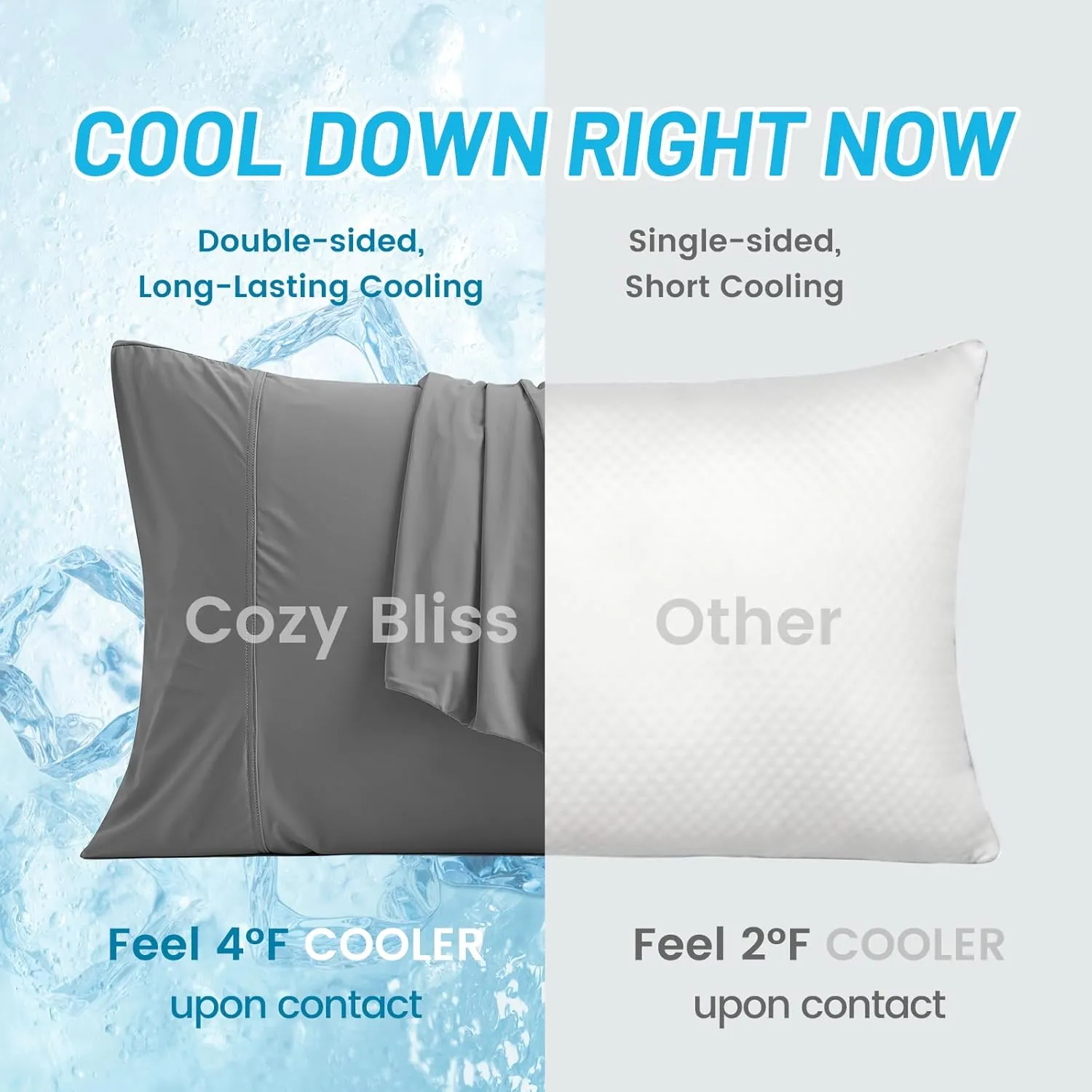 Cozy Bliss Cooling Pillow Cases for Hot Sleepers, Q-Max>0.4, Queen Size Set of 2, Pillowcases for Hair and Skin, Soft & Silky Pillow Covers with Envelope Closure,Gift, Dark Grey, 20x30 Inches