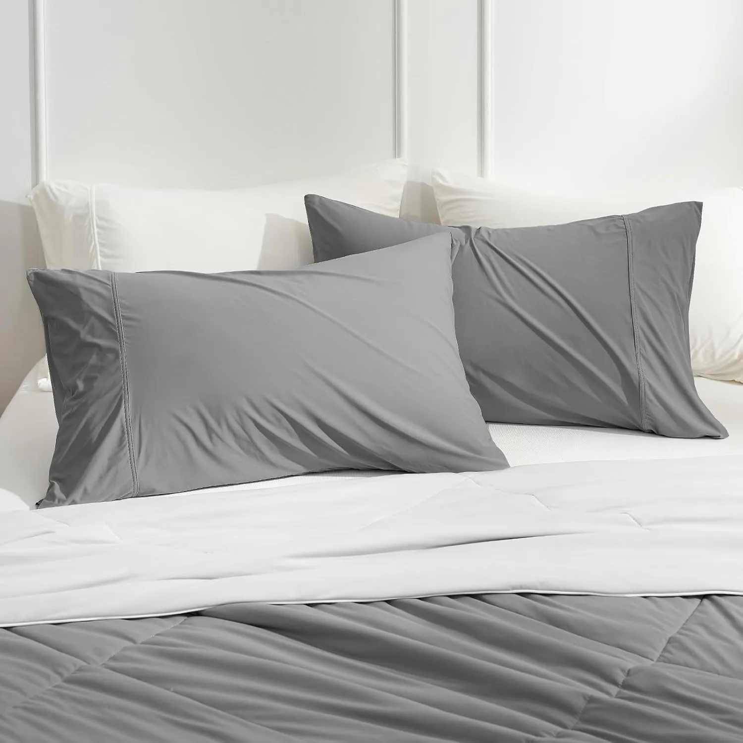 Cozy Bliss Cooling Pillow Cases for Hot Sleepers, Q-Max>0.4, Queen Size Set of 2, Pillowcases for Hair and Skin, Soft & Silky Pillow Covers with Envelope Closure,Gift, Dark Grey, 20x30 Inches