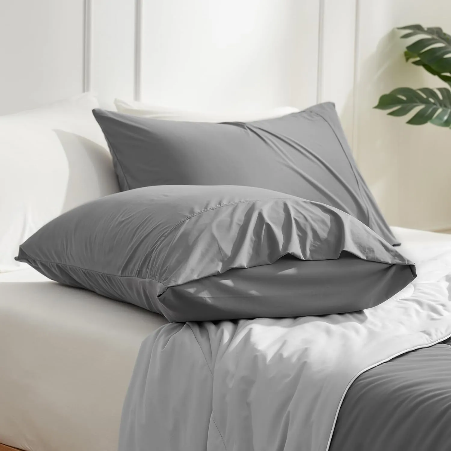Cozy Bliss Cooling Pillow Cases for Hot Sleepers, Q-Max>0.4, Queen Size Set of 2, Pillowcases for Hair and Skin, Soft & Silky Pillow Covers with Envelope Closure,Gift, Dark Grey, 20x30 Inches