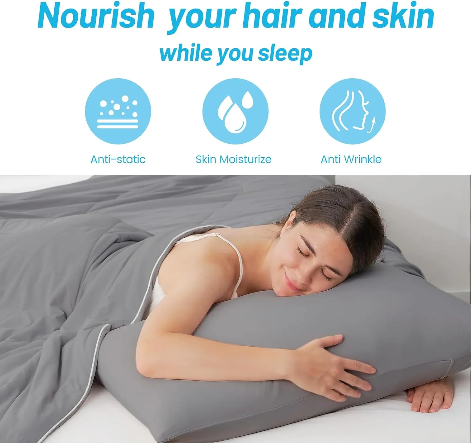 Cozy Bliss Cooling Pillow Cases for Hot Sleepers, Q-Max>0.4, Queen Size Set of 2, Pillowcases for Hair and Skin, Soft & Silky Pillow Covers with Envelope Closure,Gift, Dark Grey, 20x30 Inches