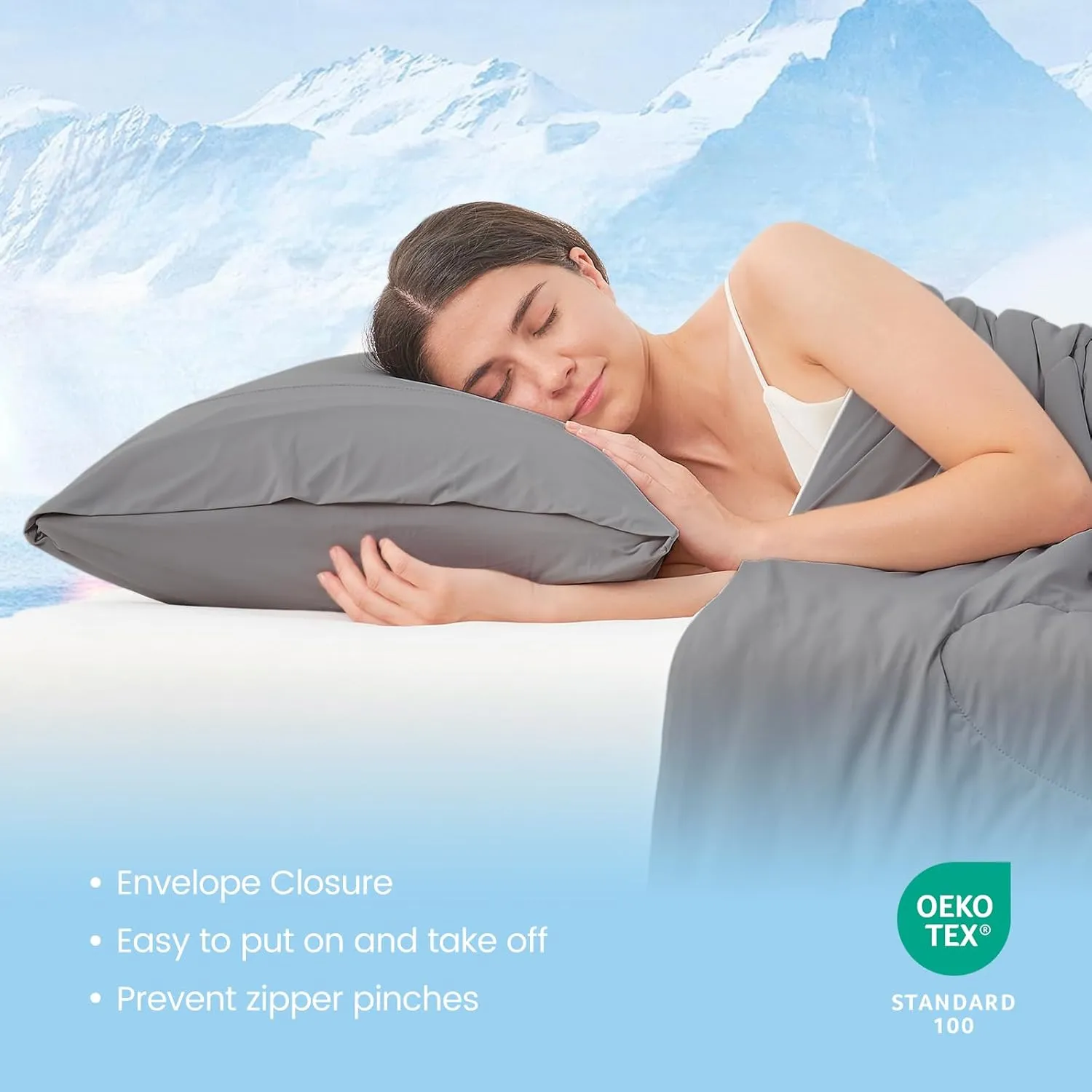 Cozy Bliss Cooling Pillow Cases for Hot Sleepers, Q-Max>0.4, Queen Size Set of 2, Pillowcases for Hair and Skin, Soft & Silky Pillow Covers with Envelope Closure,Gift, Dark Grey, 20x30 Inches