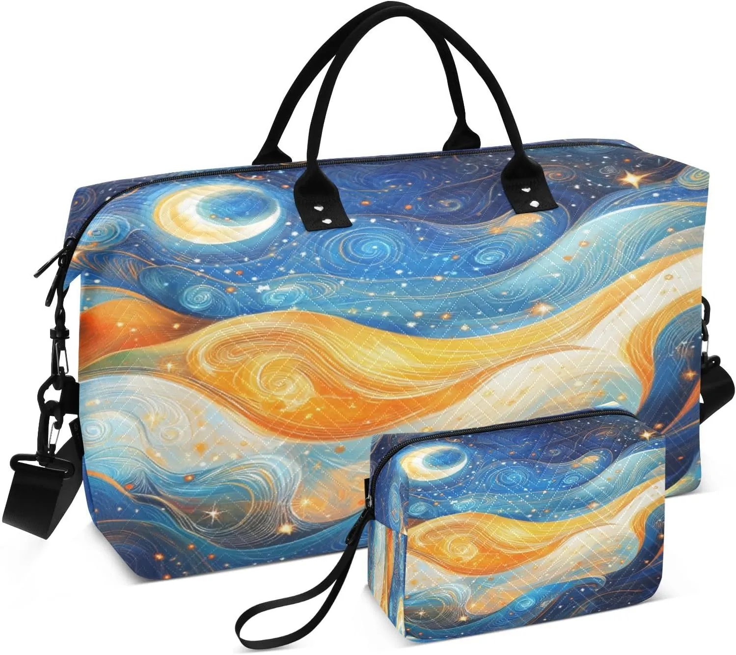 Crescent Starry Night Indigo Sports Gym Bag for Women Men Travel Duffel Bag Weekend Overnight Carry on Bag with Toiletry Bag Hospital Bag for Workout Swimming Yoga Plane Hospital