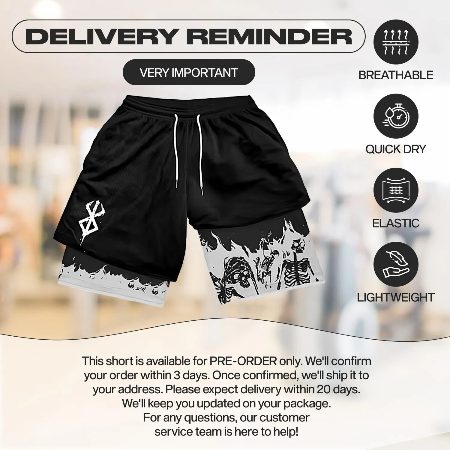 CROWN Anime Gym Shorts - Breathable Stretch Compression Short with Pockets